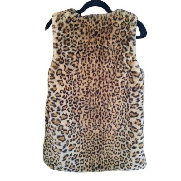 Inc Faux Fur Long Vest Women's Animal Print Leopard Tan Black - Picture 11 of 12